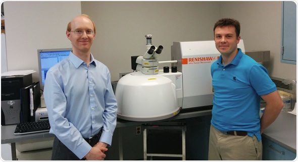 Drs Kyle Reisner and Brady King from Wayne State University with their Renishaw inVia confocal Raman microscope.