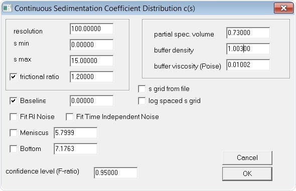 SEDFIT fitting parameters
