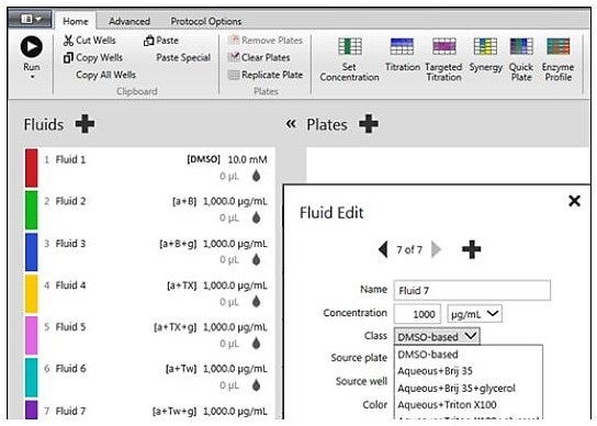 Example Fluid List in Tecan D300e software