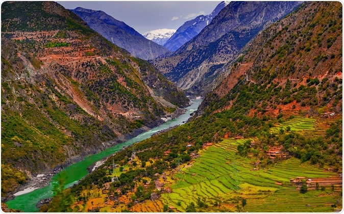 Aerial view to Indus river and valley, Karakoram, Pakistan. Image Credit: khlongwangchao / Shutterstock