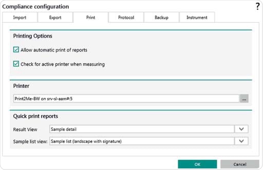 Setting options in Vision Air Pharma for automatic export of files and reports e.g. to a LIMS system. Settings can also be set for an automatic print out of reports.