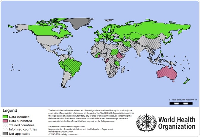 Status of countries with regard to WHO activities on monitoring antimicrobial consumption