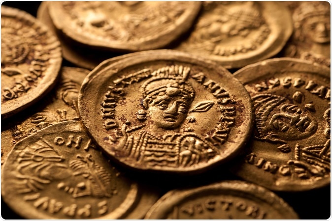 Ancient golden Byzantine coins. Image Credit: Glevalex / Shutterstock