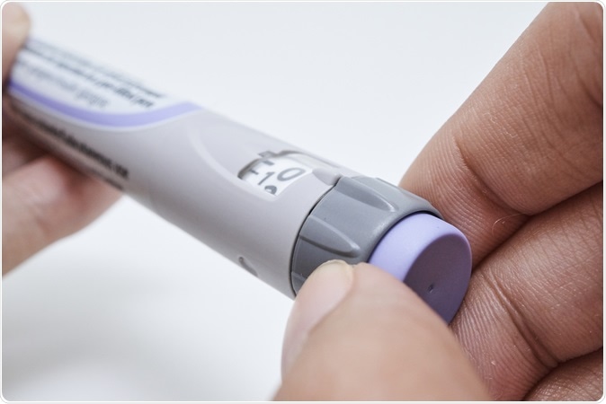 Insulin pen, self injection medical equipment for diabetes patients. Image Credit: Hamofking / Shutterstock