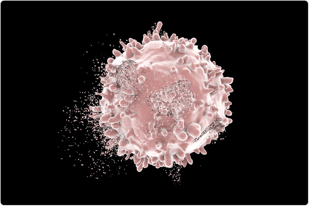 Cancer cell being destroyed in human body