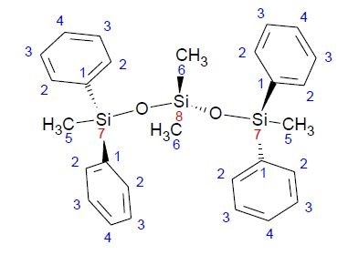 Tetramethyl tetraphenyl trisiloxane molecule