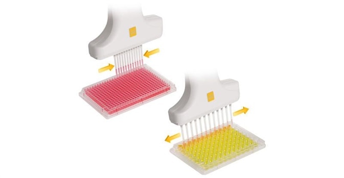 VOYAGER electronic multichannel pipettes offering automatic adjustment of tip spacing at the touch of a button