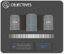 OBJECTIVES panels in the CELENA® S user interface.