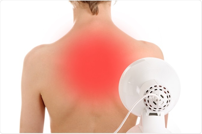 Woman undergoing infrared therapy on her back to relieve chronic pain - by Marina Lohrbach