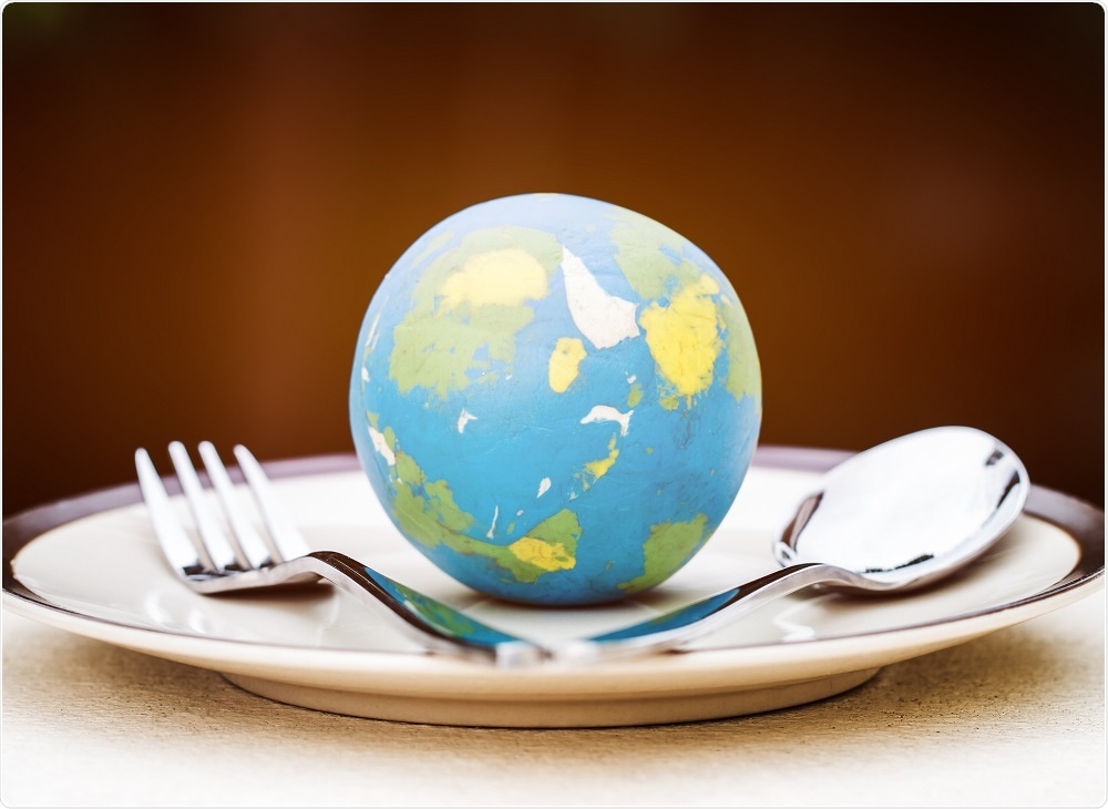 Illustration of planet friendly eating - globe on plate