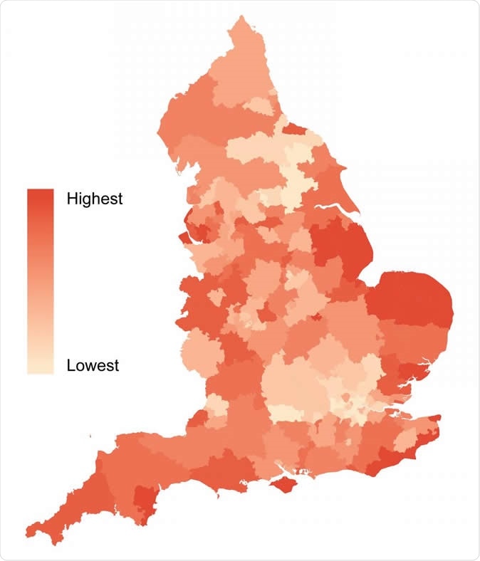 Geographical variation in the prescribing rate of benzodiazepines and Z-drugs across England in 2017 by Clinical Commissioning Group. Image Credit: University of Warwick