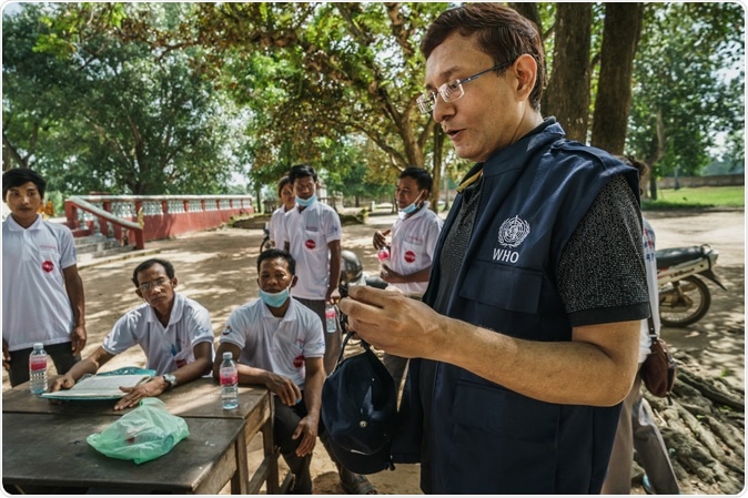 WHO health worked undertaking TB screening in Cambodia. Image Credit: WHO
