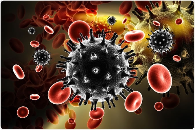Digital illustration of HIV Virus in Blood Stream. Image Credit: RAJ CREATIONZS / Shutterstock