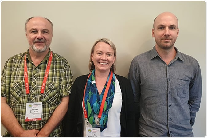 (L-R) Professor Andreas Suhrbier, Dr Jody Hobson-Peters and Dr Daniel Watterson, who, with team leader Professor Roy Hall (not pictured), made this incredible discovery.