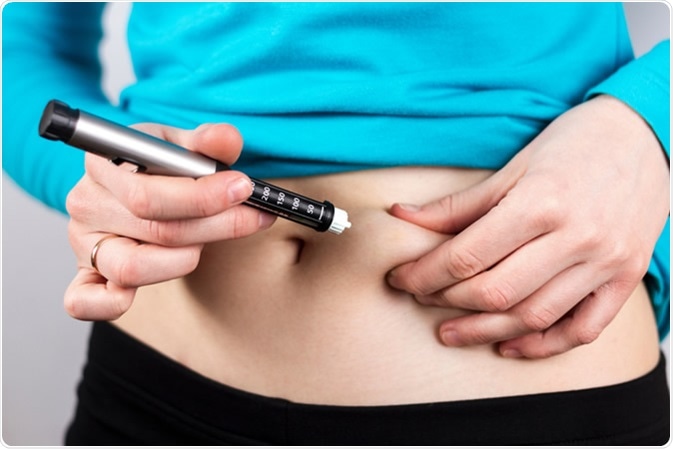 Diabetes patient shot by syringe with dose of insulin. Image Credit: goffkein.pro / Shutterstock