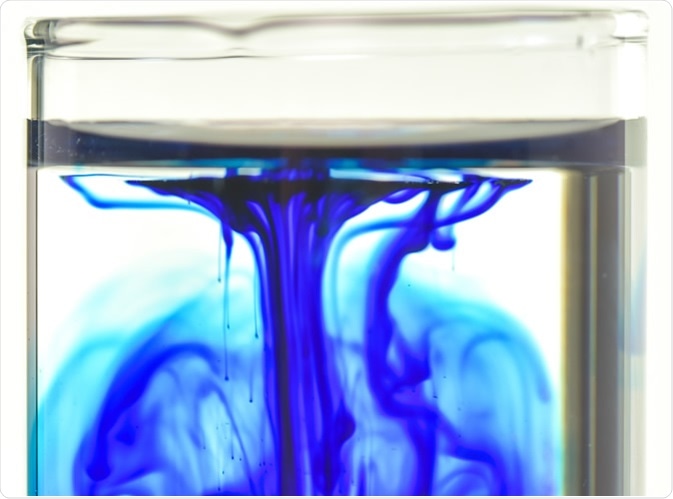 Methylene blue fall in water in glass tube. Image Credit: FreeProd33 / Shutterstock