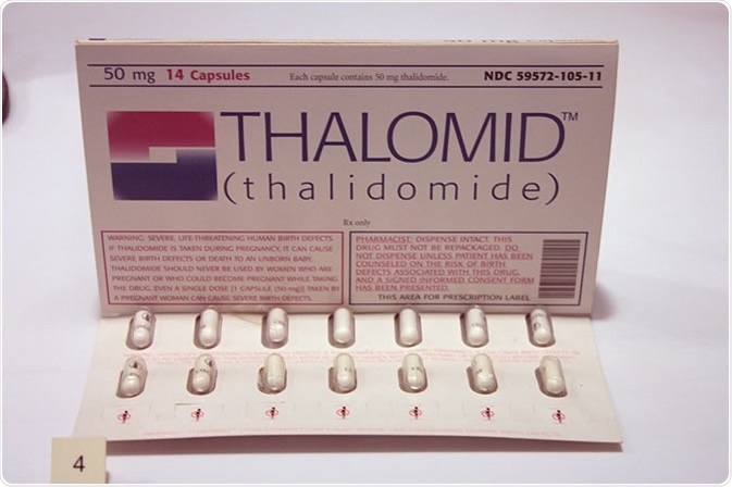 Pack of Thalidomide tablets circa 2006 or later. Image Credit: Stephencdickson