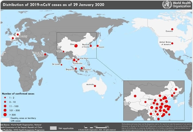 Countries, territories or areas with reported confirmed cases of 2019-nCoV, 29 January 2020