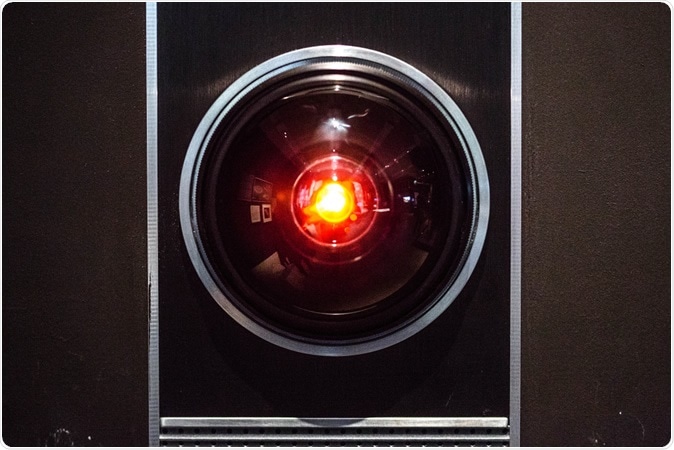 The original prop of the HAL 9000 from the Stanley Kubrick adaptation of 2001 A Space Odyssey. It is on display along with other pieces at the Design Museum in Kensington. Image Credit: Hethers / Shutterstock