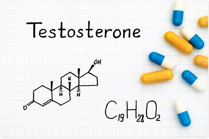 Chemical formula of Testosterone. Image Credit: Ekaterina_Minaeva / Shutterstock