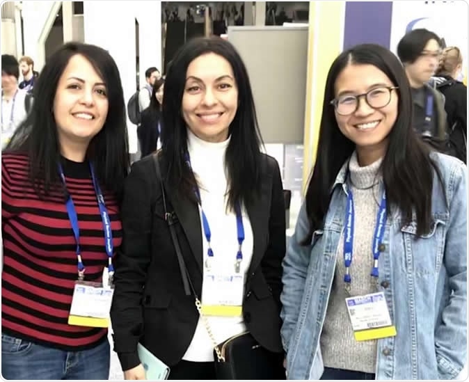 Photo shows, from left to right, Sanaz Panahandeh, Roya Zandi, and Siyu Li. Image Credit: Zandi lab, UC Riverside.