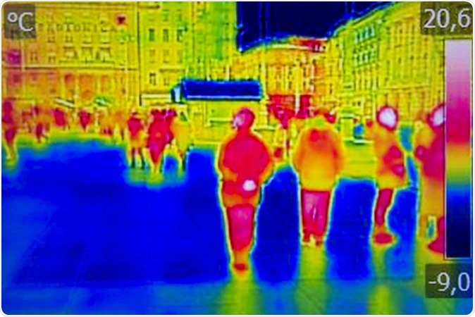 Infrared Thermal image people walking the city streets. Image Credit: Ivan Smuk / Shutterstock