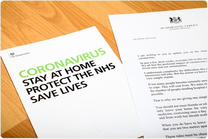 Leeds England UK April 6 2020 A UK Government information letter from the prime minister Boris Johnson updating the public on the coronavirus covid 19 pandemic urging people to stay home. Image Credit: Andrew E Gardner / Shutterstock