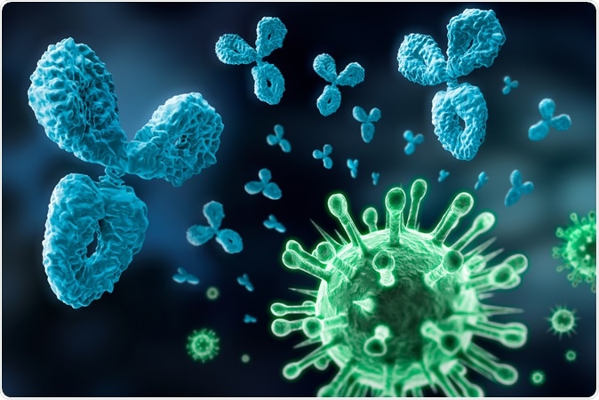 Antibody and virus visual illustration. Image Credit: Peterschreiber.media / Shutterstock