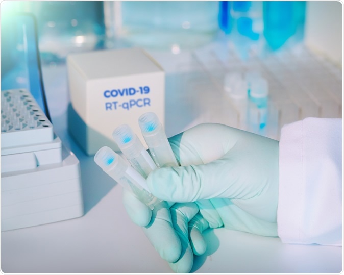 Test kit to detect novel COVID-19 coronavirus in patient samples. RT-PCR kit reagents convert viral Covid19 RNA to DNA and amplify specific regions of 2019-nCoV. Image Credit: Anyaivanova / Shutterstock