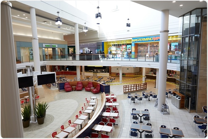 Toronto, ON. Canada - March 26, 2020: Shopping mall food court is closed due to the COVID-19 global pandemic outbreak. Image Credit: Marek Szkudlarek / Shutterstock