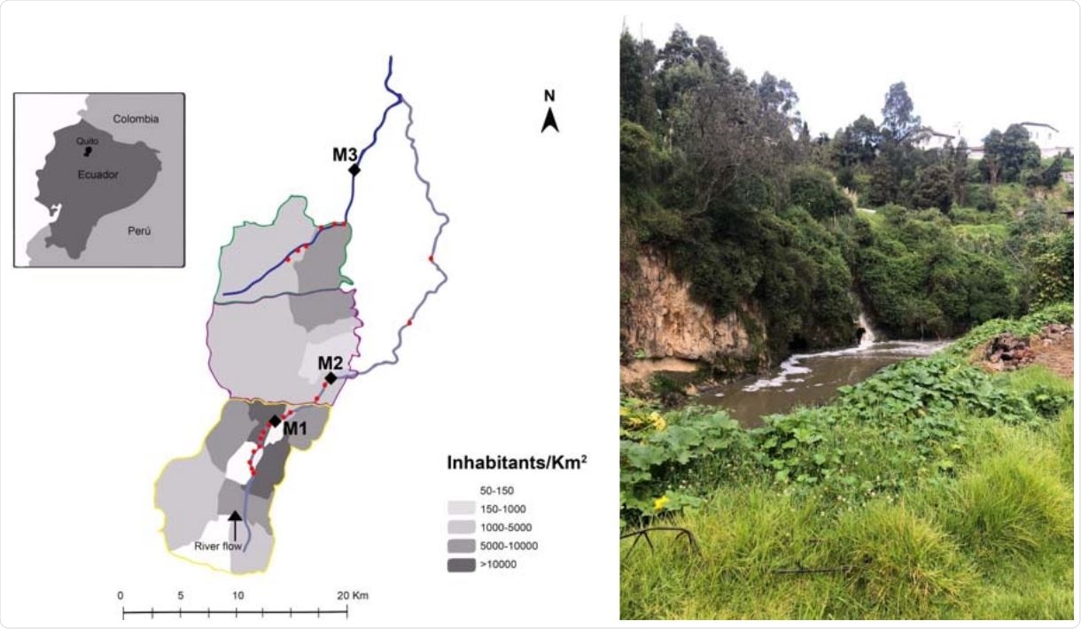 Situaciones del muestreo en los ríos urbanos de Quito. La derecha. Retrato del licenciamiento directo de las aguas residuales en el río de Machángara (punto de muestreo M1).
