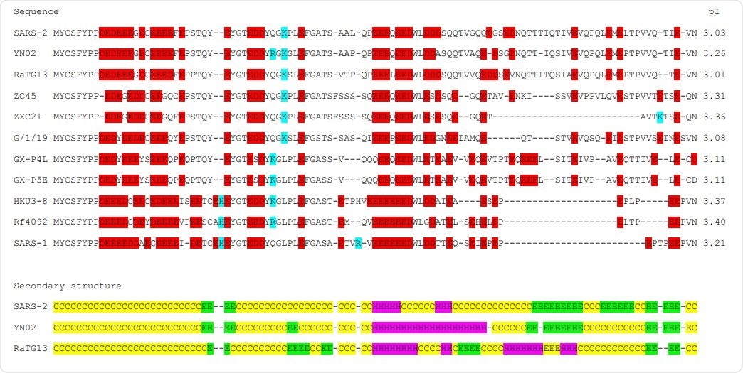 Comparison of the DUF3655 region of the eleven betacoronaviruses analysed in this study
