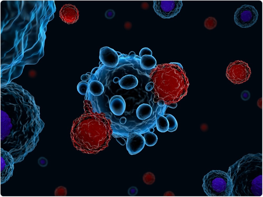 3d illustration of immune system T cells attacking cancer cells. Image Credit: Meletios Verras / Shutterstock