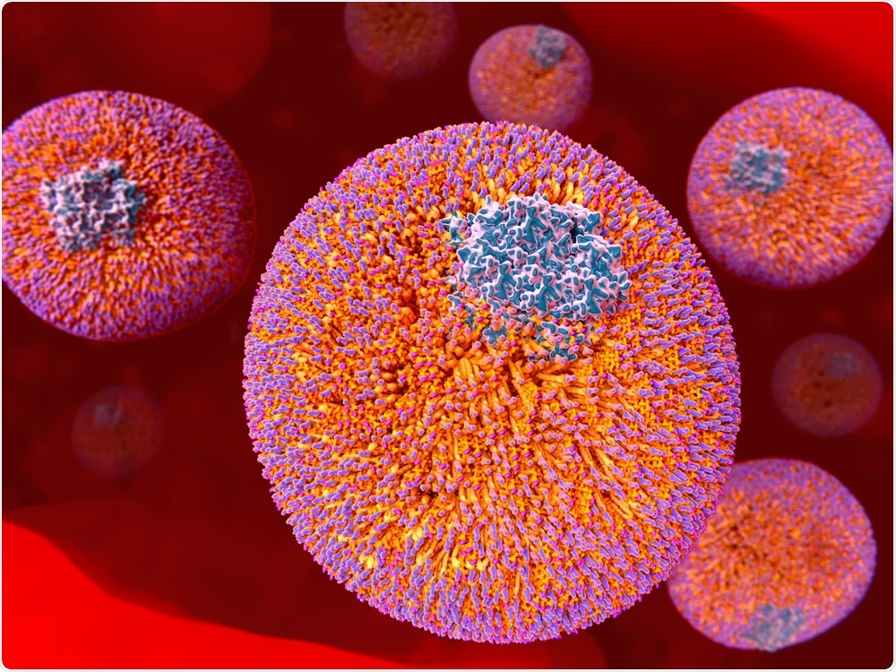 LDL particles in the blood stream Low-density lipoprotein (LDL) particles transport the water insoluble lipids in blood plasma from the liver to other organs and tissues. Image Credit: Juan Gaertner / Shutterstock