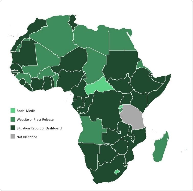 National COVID-19 data reporting systems in Africa African countries are depicted with identified type of national COVID-19 data reporting system. If a country used multiple reporting systems, the system with higher data quality is shown.