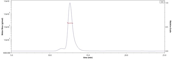 The purity of Human IL-2RB&IL-2RA&IL-2RG, Fc Tag&Fc Tag(Cat. No. ILG-H5257) is more than 90% and the molecular weight of this protein is around 175-190 kDa verified by SEC-MALS.