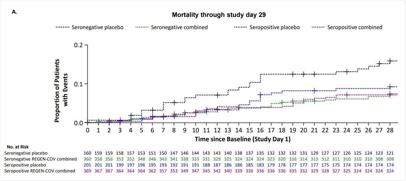Efficacy Outcomes by Serostatus for Combined Dose REGEN-COV from Day 1 though Day 29