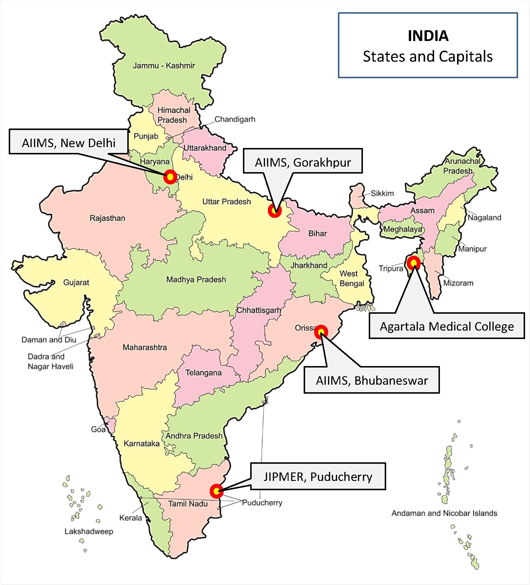 The geographical location of the study sites in India