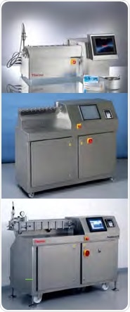 Overview of parallel twin screw extruders (top: Pharma 11 with 11 mm, middle: Pharma 16 with 16 mm, and bottom: Pharma 24 with 24 mm screw diameter).