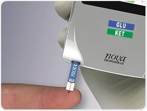 Touch biosensor to blood drop. Read Results.