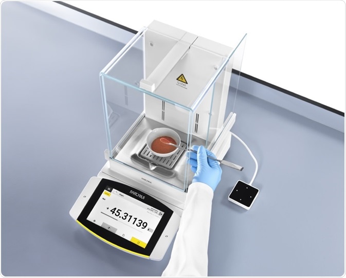Analytical weighing on a Cubis II balance.