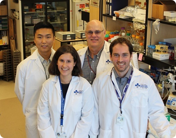Left to right Will Wang, Dr. Caroline Brun, Dr. Michael Rudnicki and Dr. Nicolas Dumont