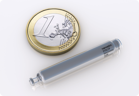 Nanostim leadless pacemaker next to a Euro