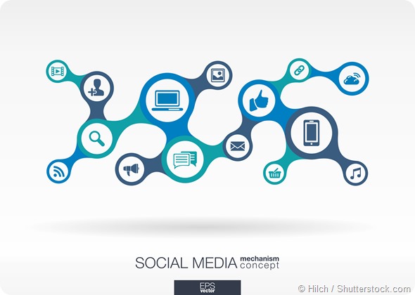 Social media. Growth abstract background with integrated metaballs, integrated icon for digital, internet, network, connect, communicate, technology, global concepts. Vector interactive illustration