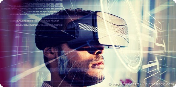 interface against businessman using an oculus