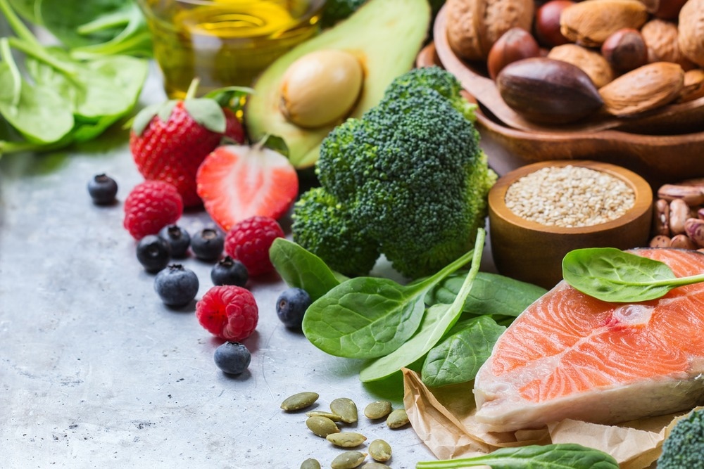 Selection of healthy food for heart, life concept. Image Credit: Antonina Vlasova/Shutterstock.com