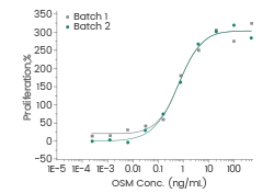 Three independent batches of human OSM protein (Cat#: GMP-10452-HNAH) have identical bioactivity.