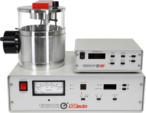 108 Auto/SE Sputter Coater with MTM-20 High Resolution Thickness Controller and RPT Stage.