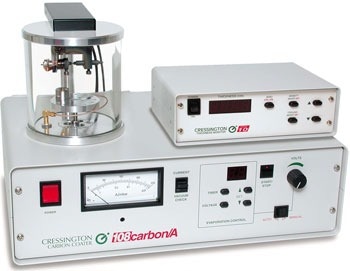 108C Auto Carbon Coater shown with the MTM-10 High Resolution Thickness Monitor (optional).