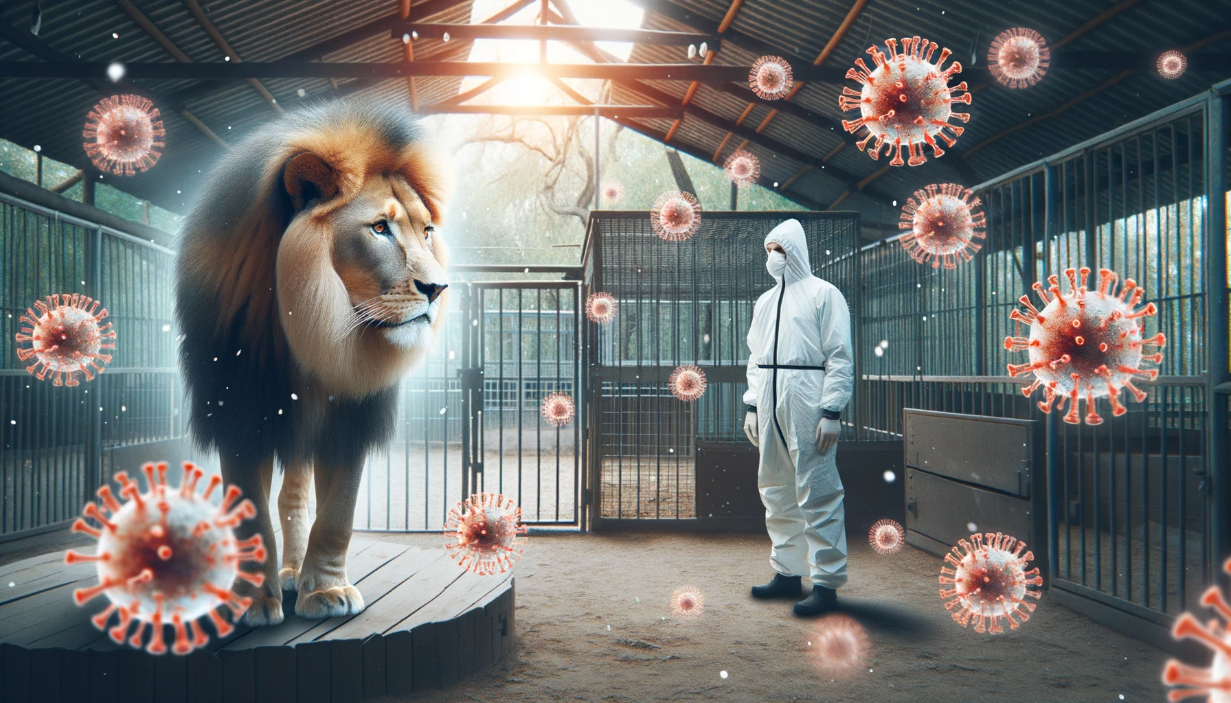 Research Letter: Anthropogenic Transmission of SARS-CoV-2 from Humans to Lions, Singapore, 2021. Image Credit: Created with the assistance of DALL·E 3